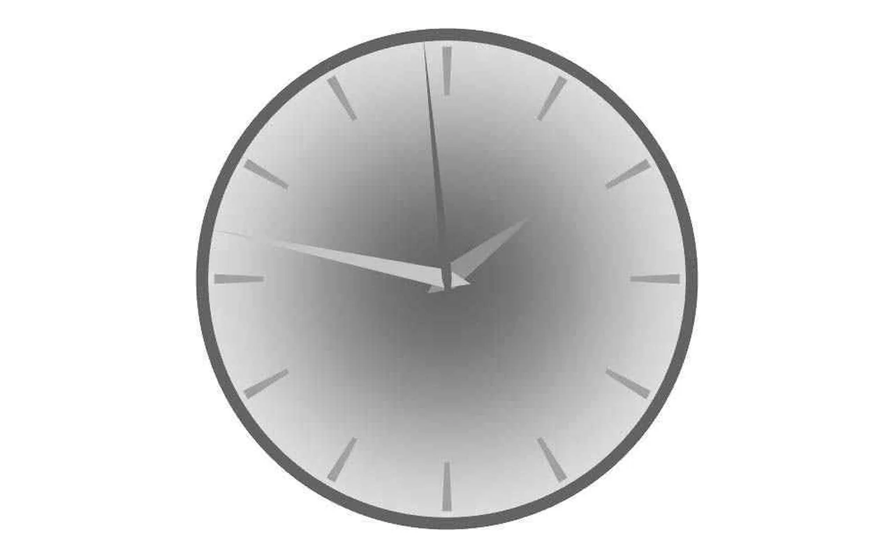 OpenGL-Uhr aus dem Buch: rundes Zifferblatt mit Farbverlauf, zwölf Stundenstrichen und spitzen Zeigern