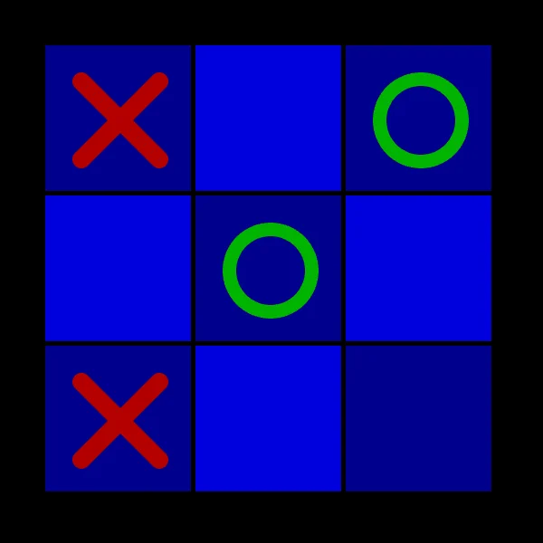 Tic-Tac-Toe-Brett mit blauen Feldern, grünen Kreisen und roten Kreuzen